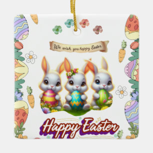 Adorable Easter Bunnies Ceramic Ornament