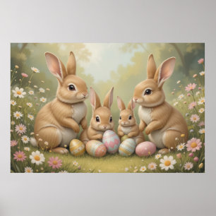 Adorable Easter Bunnies in Meadow Spring Animal  Poster