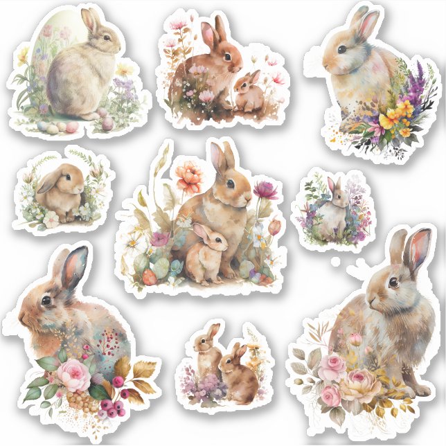 Adorable Easter Bunnies with flowers  (Front)