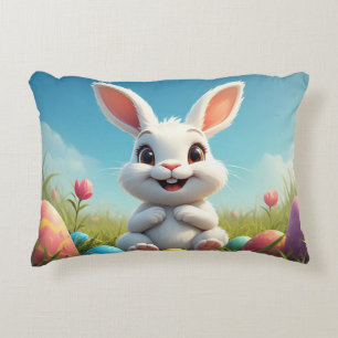 Adorable Easter Bunny Among Colourful Eggs Accent Pillow