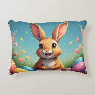 Adorable Easter Bunny Among Colourful Eggs Accent Pillow