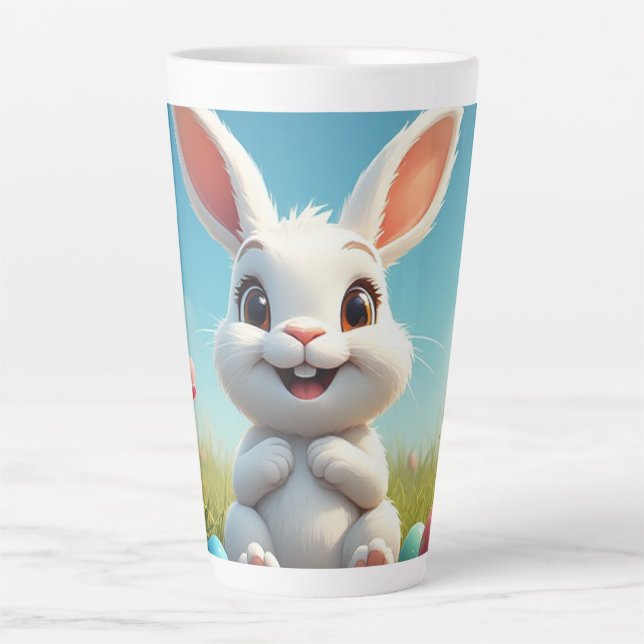 Adorable Easter Bunny Among Colourful Eggs Latte Mug (Front)