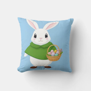 Adorable Easter Bunny Holding Basket Throw Pillow