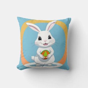 Adorable Easter Bunny Holding Basket Throw Pillow