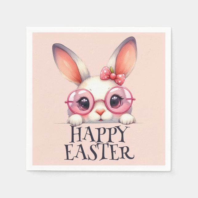 Adorable Easter Bunny Wearing Glasses and Bow  Napkin (Front)
