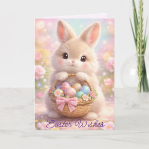 Adorable Easter Bunny with Colourful Basket of Egg Holiday Card