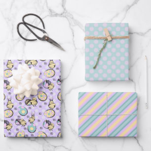 Adorable Easter Drawing and Pastel Easter Pattern Wrapping Paper Sheet