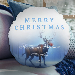Adorable Editable Winter Wonderland Chrsitmas Round Pillow