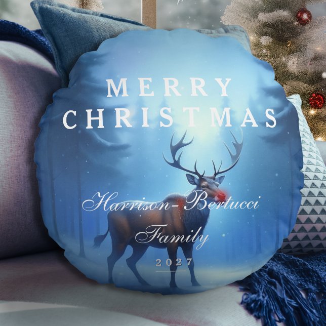 Adorable Editable Winter Wonderland Chrsitmas Round Pillow (Creator Uploaded)