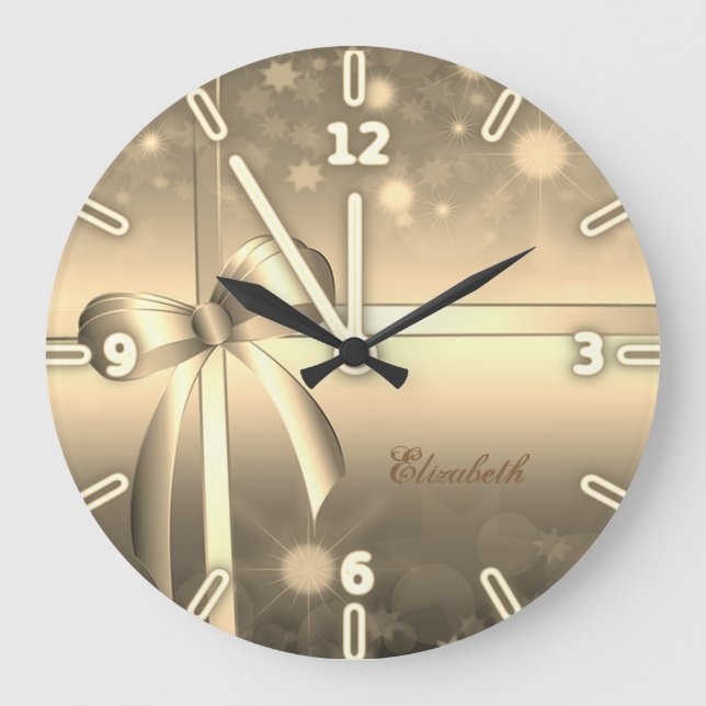 Adorable Elegant Gold Bow- Personalized Large Clock (Front)