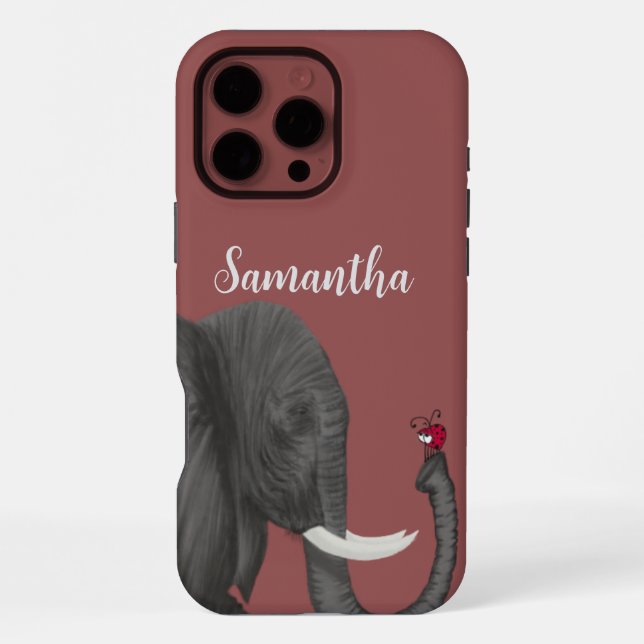 Adorable Elephant and Cute Ladybug iPhone Case (Back)