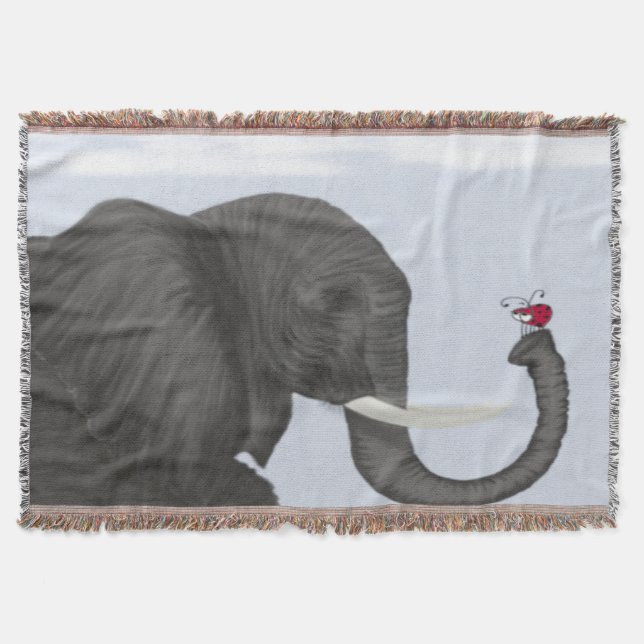 Adorable Elephant and Cute Ladybug Throw Blanket (Front)