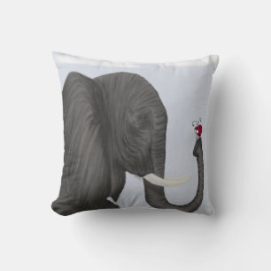 Adorable Elephant and Cute Ladybug Throw Pillow