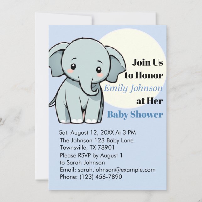 Adorable Elephant Baby Shower Invitation in Pastel (Front)