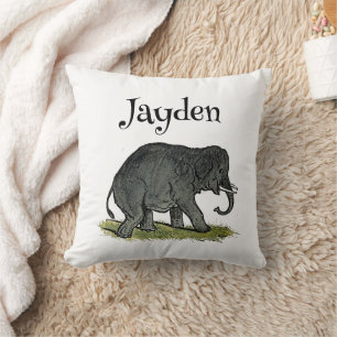 Adorable Elephant Cartoon, Cute Funny Zoo Friend Throw Pillow