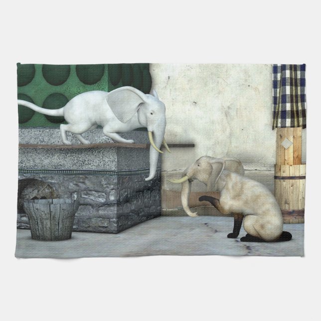 Adorable Elephant Cats Kitchen Towel (Horizontal)