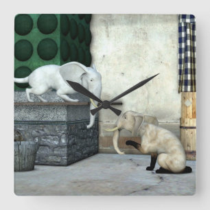 Adorable Elephant Cats Square Wall Clock