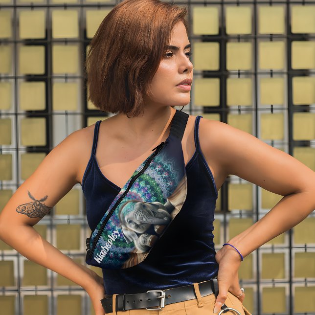 Adorable Elephant in front of a Mandala Background Fanny Pack (Creator Uploaded)