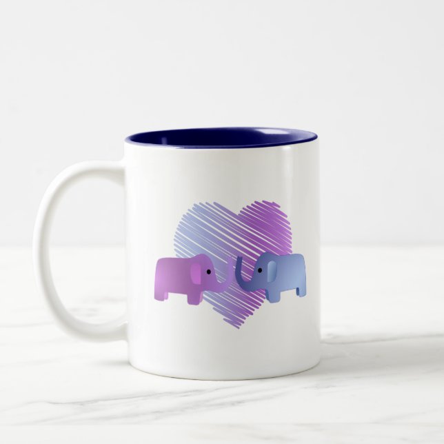 Adorable Elephant Love Two-Tone Coffee Mug (Left)