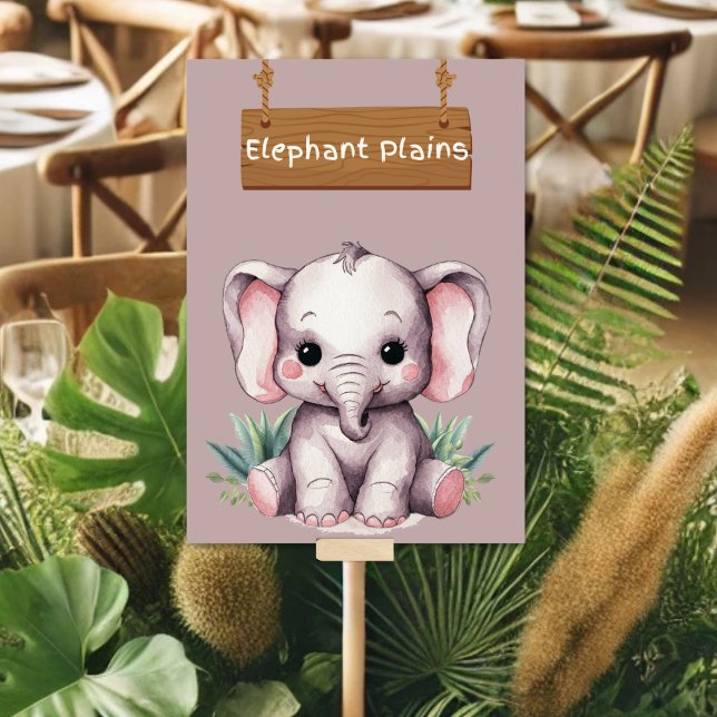 Adorable Elephant Plains Jungle Safari Table Sign Number (Creator Uploaded)