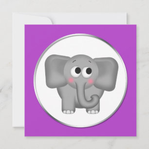 Adorable Elephant - Purple Baby Shower Invitations