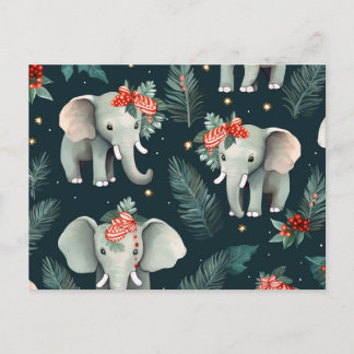Adorable Elephants Christmas Greetings Postcard