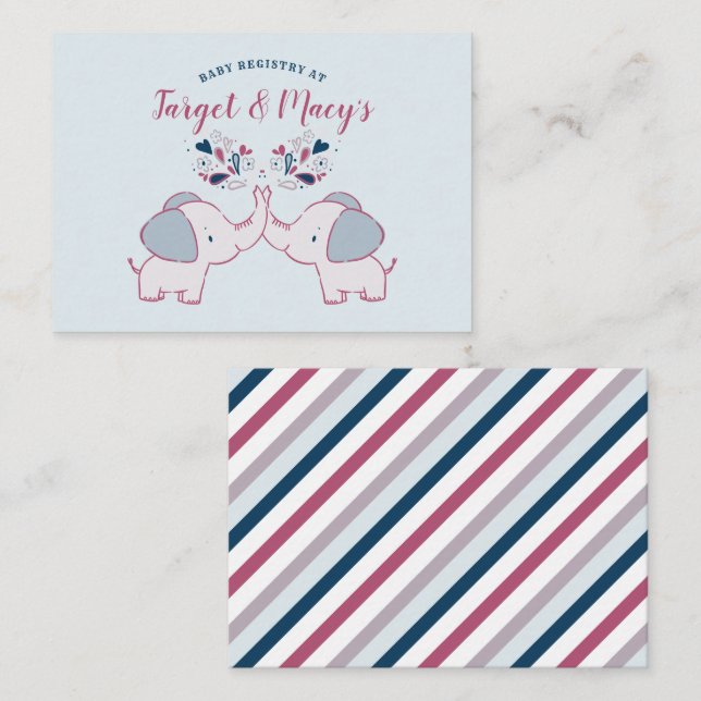 Adorable Elephants Cute Baby Shower Gift Registry Enclosure Card (Front/Back)