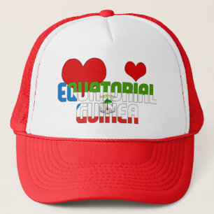 Adorable Equatorial Guinea Flag Hearts Patriotic Trucker Hat
