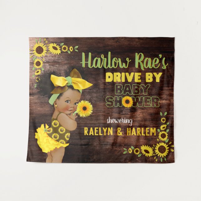 Adorable Ethnic Baby Girl| Yellow Sunflower Rustic Tapestry (Front (Horizontal))