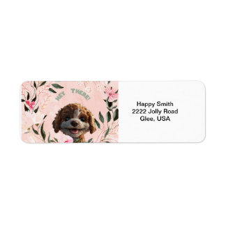 Adorable Étiquettes de fleurs roses et de chiot