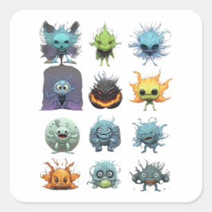 Adorable Extraterrestrials Cute Alien Creatures  Square Sticker