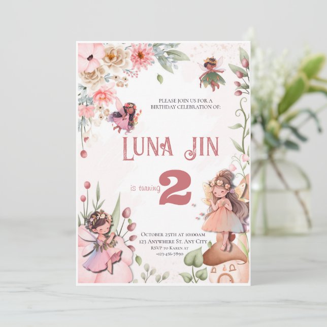 Adorable Fairy Floral Birthday Party  Holiday Card (Standing Front)