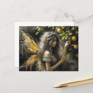Adorable fairy picking lemons postcard