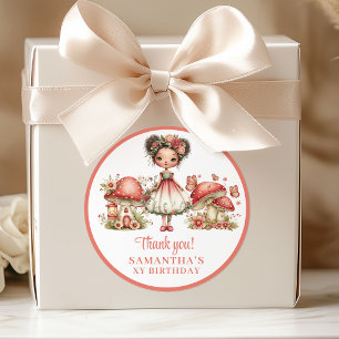 Adorable Fairy Pink Floral Girl Birthday Thank You Classic Round Sticker