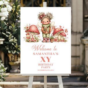 Adorable Fairy Pink Floral Girl Birthday Welcome P Poster