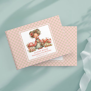 Adorable Fairy Pink Flowers Birthday Guest Book