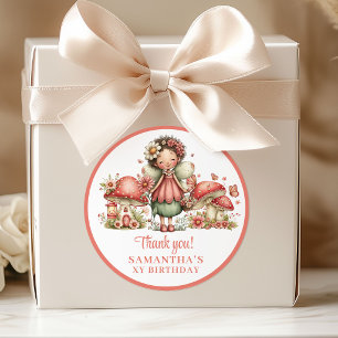 Adorable Fairy Pink Flowers Birthday Thank You  Classic Round Sticker