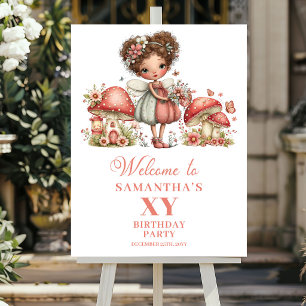 Adorable Fairy Pink Flowers Birthday Welcome Sign