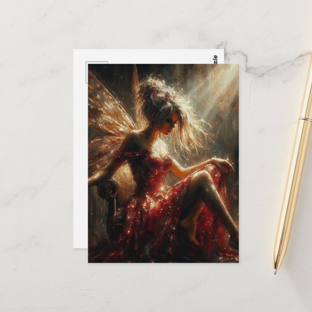 Adorable fairy sitting in a ray of sunshine postcard (Front/Back In Situ)