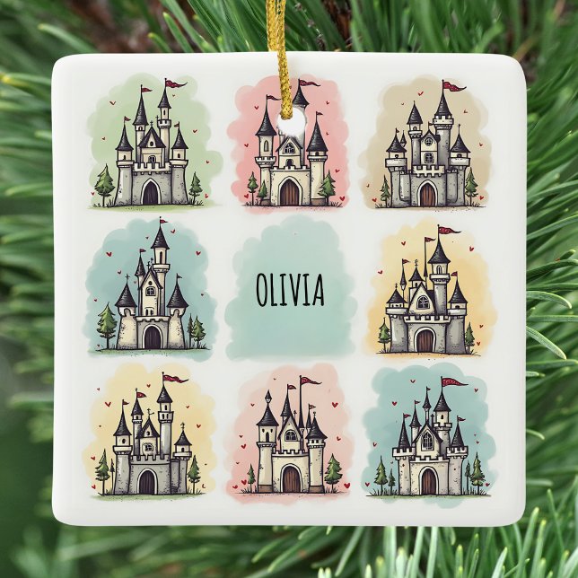 Adorable Fairy Tale Castle Doodles Ceramic Ornament (Creator Uploaded)