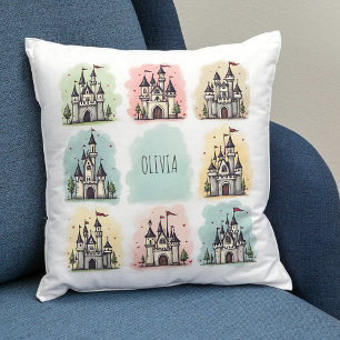 Adorable Fairy Tale Castle Doodles Throw Pillow