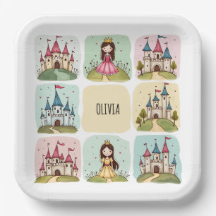 Adorable Fairy Tale Castle & Princess Doodles Paper Plate