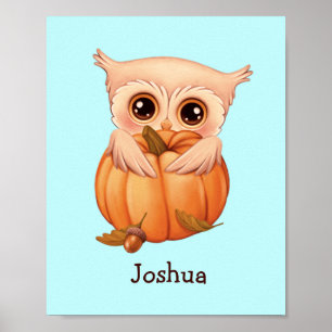Adorable Fall Baby Owl With Name Poster