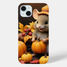 Adorable Fall Mouse with Pumpkins IPhone 15 Case