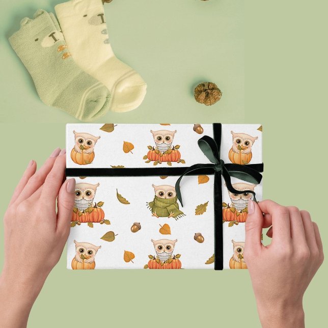 Adorable Fall Owls  Wrapping Paper (Creator Uploaded)