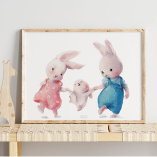 Adorable famille de lapin aquarelle   Impression m