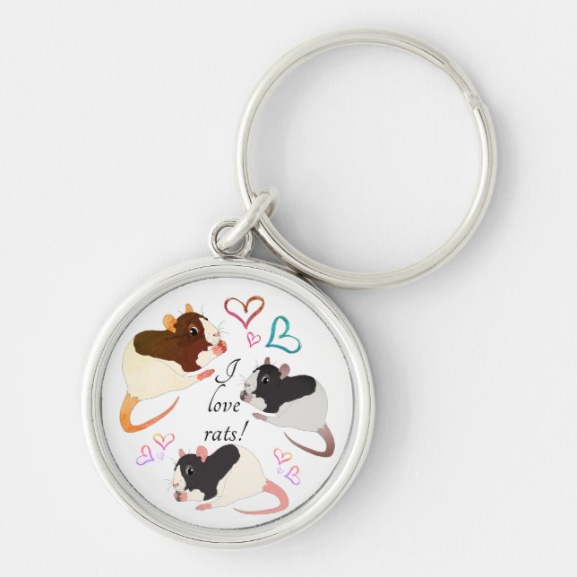 Adorable Fancy Rats & Rainbow Hearts  Keychain (Front)