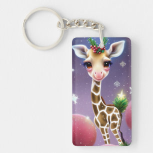 Adorable Fantasy Baby Giraffe with Holly  Keychain