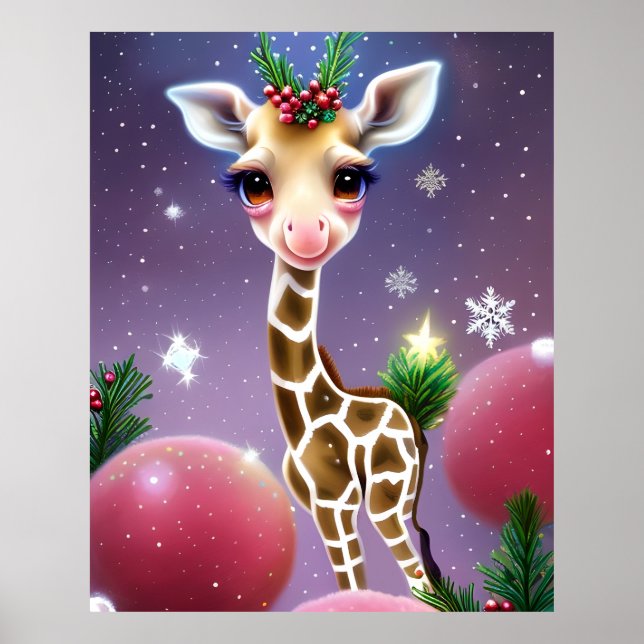 Adorable Fantasy Baby Giraffe with Holly  Poster (Front)