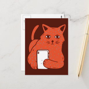 Adorable Fantasy Cat With a Cellphone Postcard